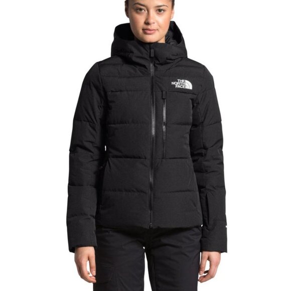 The North Face Heavenly Down Ski Jacket 550 Hooded Women Small Black white logo - Picture 2 of 16